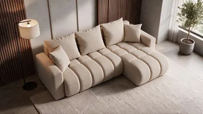 Produktbild von Ecksofa Schlaffunktion Bettkasten Universal Boucle BEIGE - GERRO