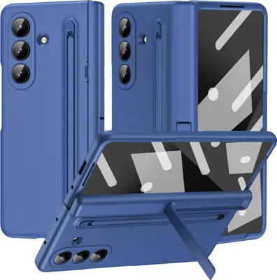 Immagine prodotto di Custodia per Samsung Galaxy Z Fold 7 Custodia rigida in PC con portapenne e supporto, protezione della cerniera con pellicola per lo schermo Blu