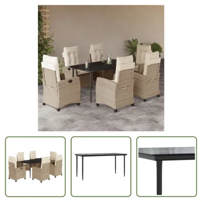 Produktbild von The Living Store 7-tlg. Garten-Essgruppe mit Kissen Beige Poly Rattan