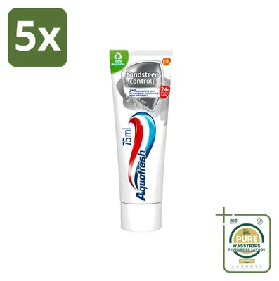 Productafbeelding van 5 x Aquafresh Tandsteencontrole tandpasta - 75 ml - Voorraadverpakking - 5 stuks
