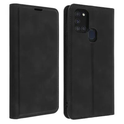 Produktbild von Avizar, Kunstleder-Klapphülle mit Portemonnaie für Samsung Galaxy A21s, Schwarz
