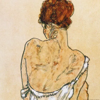 Produktbild von Egon Schiele Kunstdruck Bild - Sitzende In Unterwäsche Rückenansicht, 1917 (70 x 70 cm)