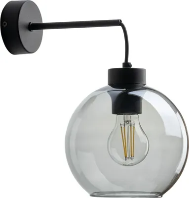 Produktbild von Wandlampe Metall Rauchglas E27 H: 28 cm Schwarz Graphit Kugelschirm Modern Wandleuchte