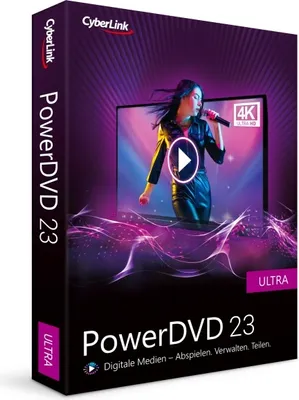 A product box for CyberLink PowerDVD 23 Ultra software.