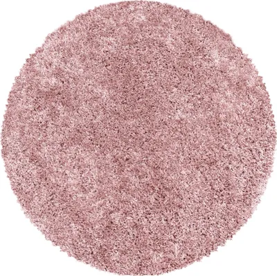 Image de Tapis pour salon, à poils longs, rose, 200x200 cm, rond, unie