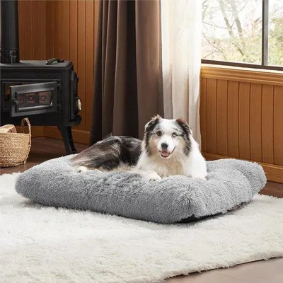 Produktbild von Großes, waschbares Hundekissen, Plüsch-Kalmerer für große Hunde, 88 x 58 cm, grau