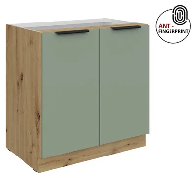 Produktbild von Küchen Unterschrank 80 cm Küche ARIA Aquamarin ultra matt + Eiche Artisan matt, hochwertige Fronten mit Anti Fingerprint Beschichtung Küchenzeile Küchenblock