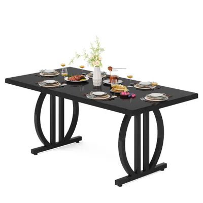 Produktbild von Tribesigns Esstisch für 4-6 Personen, 160 x 80 cm rechteckiger Küchentisch mit starkem Metallrahmen, Moderne Küchen- und Esszimmermöbel (Schwarz)