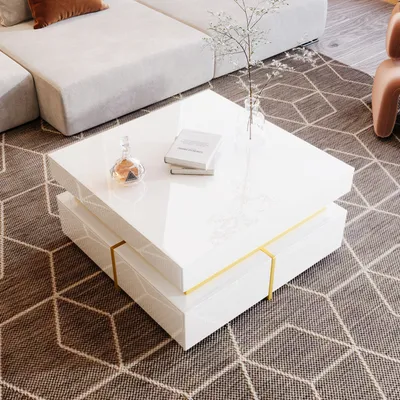 Image de MODFU Table Basse 70 x 35,5 x 70 cm - Avec Rangement - Blanc