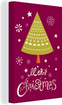 Produktbild von MuchoWow® - Leinwandbilder - Weihnachtsbaum - Schnee - Weihnachten - Frohe Weihnachten, Wandbild, Wanddeko Bilder Wohnzimmer, 60x90 cm