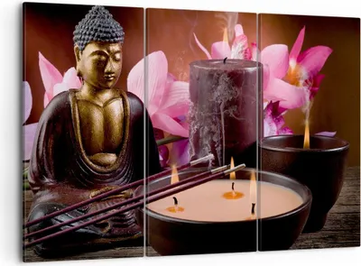 Produktbild von Bild auf Leinwand - Leinwandbild - Buddha Kerzen Religion - 105x70cm - Wand Bild - Wanddeko - Leinwanddruck - Bilder - Kunstdruck - Wanddekoration - Leinwand bilder - Wandkunst - CE105x70-2631