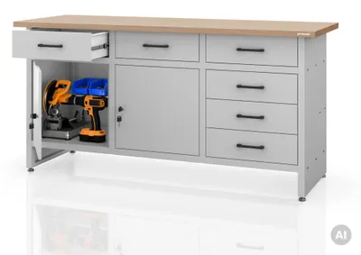Obrázek produktu pro Pracovní stůl s pracovní deskou Pracovní stůl se 6 zásuvkami 2 skříňky Nastavitelné nohy Pracovní deska z MDF Nosnost do 500 kg 170x60x85 cm Šedá barva