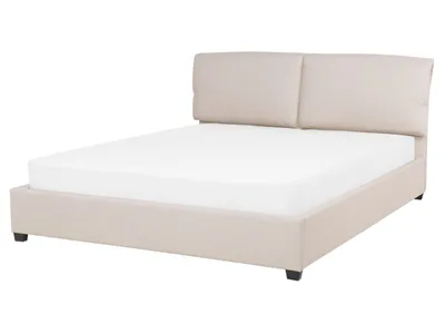 Zdjęcie produktu dla BELIANI Łóżko wodne jasnobeżowe tapicerowane 160 x 200 cm dwuosobowe ze stelażem i zagłówkiem