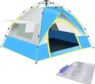 Image de Instant Pop Up Tente Familiale Camping Tente Portable Tente Automatique Etanche au Vent, Bleu, 220x200x140 CM