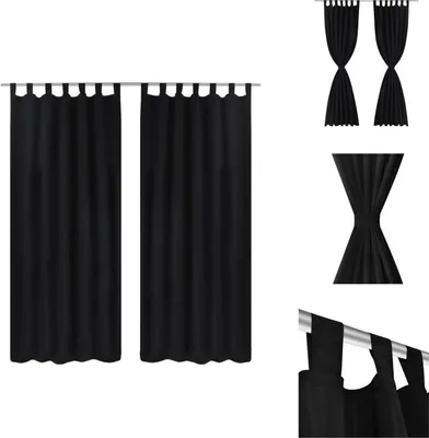 Produktbild von Vorhänge Gardinen aus Satin 2-teilig 140 x 245 cm Schwarz - Vorhänge & Gardinen