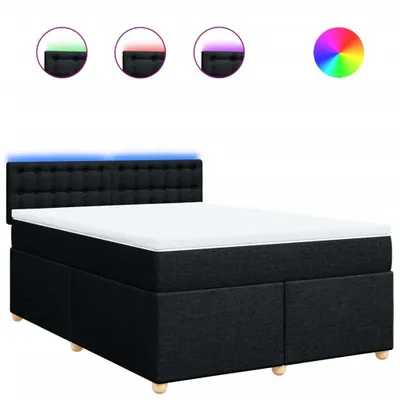 Image de vidaXL Lit boxspring avec matelas noir 140x200 cm Tissu
