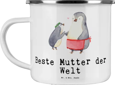 Produktbild von Mr. & Mrs. Panda Teetasse Pinguin Beste Mutter der Welt - Weiß - Geschenk, Teebecher, becher emaille, Muttertag, Haferl, Danke, Ma, Pott, Mama, Geschenkidee