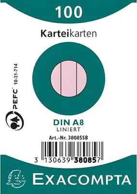 Immagine prodotto di Exacompta schede archivio A8 rosa rigate 100 pezzi 205 g/m² stabili