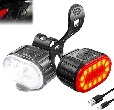 Productafbeelding van VHV - Fietsverlichtingsset - voorlicht en achterlicht - LED fietslamp 800 lumen, 350 mAh, USB oplaadbaar - geschikt voor stadsfiets, racefiets en mountainbike