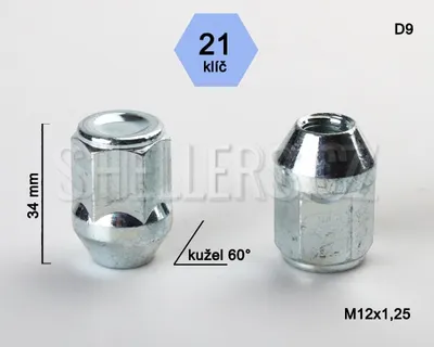 Obrázek produktu pro Kolová matice M12x1,25 kužel, zavřená, klíč 21, R1D14/S, D9 NISSAN, RENAULT, SUBARU, výška 34 mm
