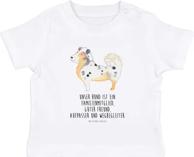 Produktbild von Mr. & Mrs. Panda  T-Shirt Hund Australien Shepherd 6. - 12. Monat - Weiß - Geschenk, Kinder Shirt, Babyshirt, Familie, Kleinkind, Spruch, Wauwau, Sprüche, Öko Baby