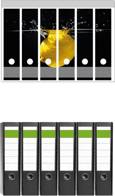 Produktbild von Wallario 6 Stück breite Ordner inkl. Klebeetiketten mit Motive Zitrone im Wasser - Frisches Obst für die Küche -  Set mit Rückenschildern / Ordnerrücken Stickern