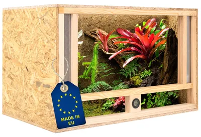 Produktbild von ITA Holz Terrarium 80х50х50 cm mit Frontbelüftung & Integriertem Hygrometer - Holzterrarium aus OSB-3 Platten - Terrarien für Reptilien, Schlangen, Amphibien - EU Produkt,