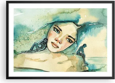 Produktbild von Gerahmtes Poster - Schwarzer Rahmen - Aquarell Frau Emotionen - 70x50 cm - Wand Bild - Wanddeko - Wandbilder - Kunstposter - Wandposter - Bilderrahmen - Bilder - Kunstdruck - P2BAA70x50-4858