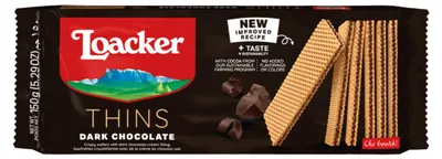 Produktbild von Loacker Thins Fondente Dark Noir Waffeln Zartbitterschokolade 150g