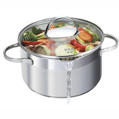 Zdjęcie produktu dla Rondel SSW Comfort ze szklaną pokrywką, stal nierdzewna, Ø 28 cm, 9,2 l