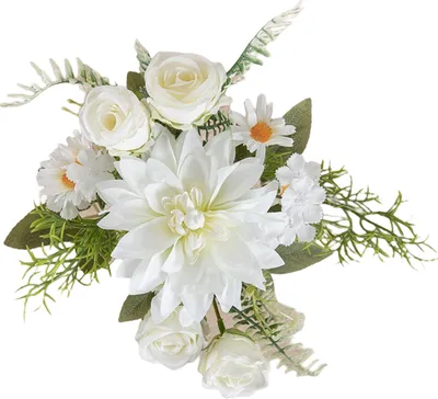 Produktbild von 1 Strauß Kunstblume lichtecht nicht verwelken kein Gießen Kunstseide Dahlie Blume Braut Blumenstrauß für Hochzeit-Weiss
