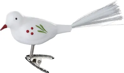 Produktbild von Christbaumschmuck Glas Vogel mit Schweif auf Clip 8,5cm Weiß