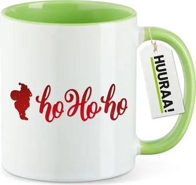 Produktbild von Huuraa Kaffeetasse Santa Claus Ho Ho Ho 330ml Grün Keramik Kaffeebecher Geschenkidee