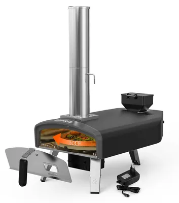 Produktbild von Pizzaofen Pelletofen Pizzastein - 33 x 33 cm - Automatische Drehung - Schwarz