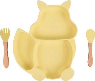 Produktbild von Famanu Kinderteller mit Fächern - Silikon Babyplatte mit Rutschfesten Saugnäpfen
