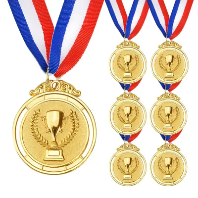 Imagen del producto de Seis medallas de metal, color dorado, con cordón, para eventos deportivos