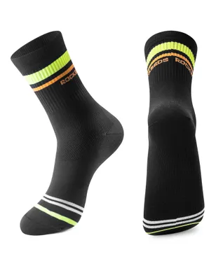 Productafbeelding van ROCKBROS 1 paar fietssokken, ademend, sneldrogend, geschikt voor fietsen, mountainbike, outdooractiviteiten, heren en dames, zwart met strepen, maat M