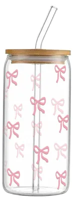 Trinkglas mit Strohhalm und Deckel, 473 ml, rosa, 4er-Set