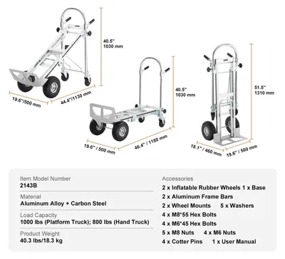 Produktbild von Staplerwagen - Transportkarren - Plattformwagen - Transportwagen - Tragfähigkeit: 454 kg - Faltbarer Handwagen