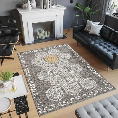 Produktbild von Teppich Wohnzimmer Schlafzimmer Kurzflor Design Modern Grau Meliert  140 x 200 cm