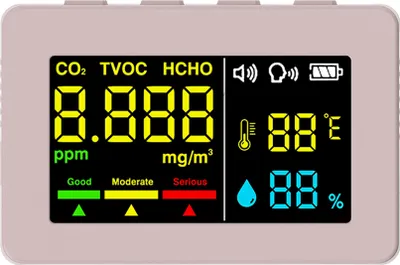 Obrázek produktu pro Elektrochemický senzor formaldehydu pro monitorování kvality ovzduší - HCHO, TVOC, CO2 tester s měřením teploty, vlhkosti a hlasovým displejem