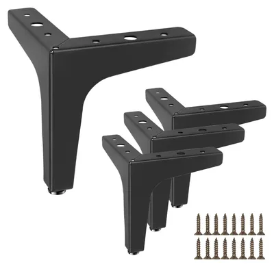 Zdjęcie produktu dla Nogi meblowe, 15 cm - zestaw 4 sztuk - metalowe nóżki do stołu - czarne - nowoczesny, trójkątny kształt - w zestawie śruby