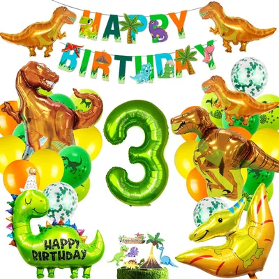Produktbild von Dino Geburtstag Deko Set 3 Jahre Junge, XXL Folienballon, Luftballons Grün