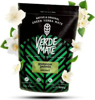 Produktbild von Verde Mate - Mate Tee Guayusa Jazmin 500g - 5mm Dicke Blätter, Staubfrei - Belebend, Mild - Mit Guayusa, Jasminblüten - Yerba Mate Brasilien