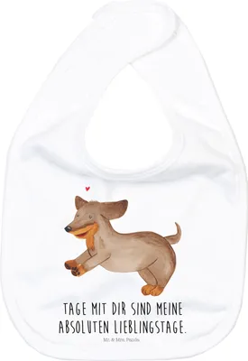 Produktbild von Mr. & Mrs. Panda Lätzchen Hund Dackel - Weiß - Geschenk, Babylätzchen, Hunde, Für Babys, Herz, Fröhlich, Dachshund, Baumwolle, Sabberlätzchen, Esslätzchen, Sprüche