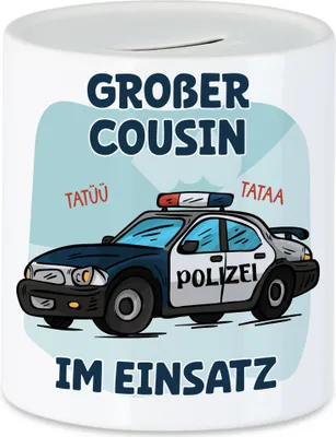 Produktbild von Großer Cousin Im Einsatz Spardose Polizeiauto Geschwister Liebe Retter Polizist Familie Beschützer Tatü Tata