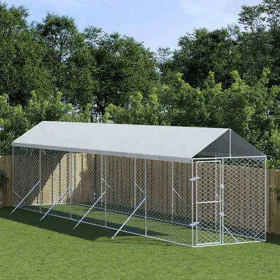 Obrázek produktu pro vidaXL Venkovní bouda pro psy se střechou stříbrná 2x10x2,5 m ocelová pozinkovaná