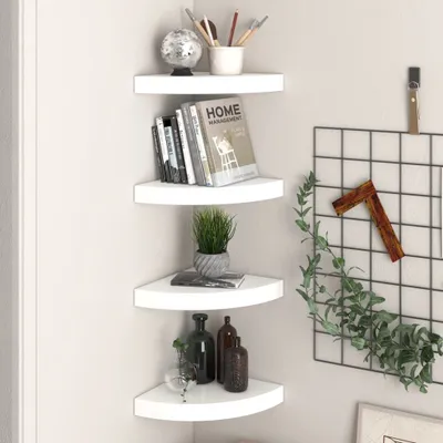 Produktbild von Maison Exclusive - Schwebende Eckregale 4 Stk. Hochglanz-Weiß 25x25x3,8 cm MDF