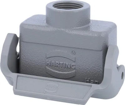 Produktbild von HARTING Han 10A Kupplungsgehäuse niedrig, 1xPG13,5 gerader Kabelabgang, mit 1 Längsbügel Verschraubung PG13,5