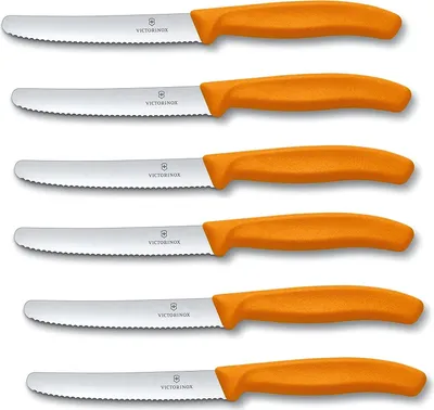 Produktbild von Victorinox 6 Stück Tafelmesser - Tomatenmesser Swiss Classic mit Wellenschliff rostfrei - Swiss Made - Orange